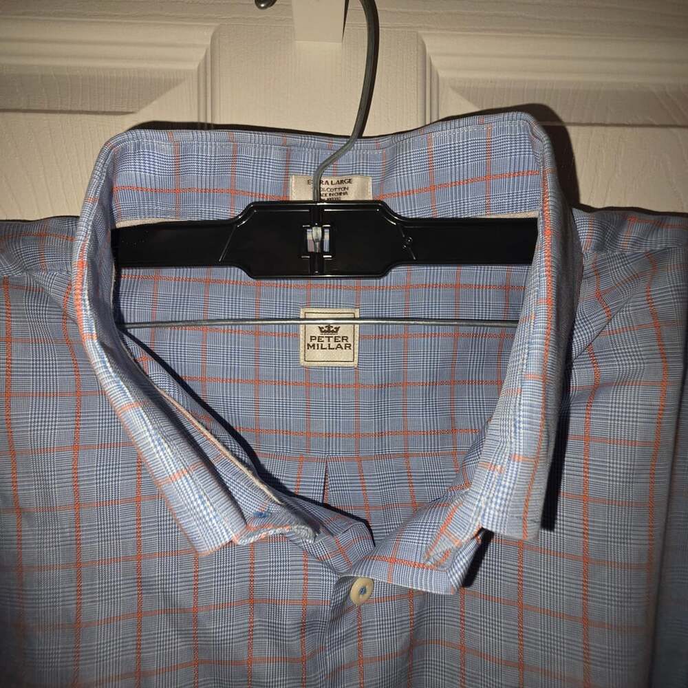 Peter Millar Plaid Button Down Shirt Extra Large Blue Orange Cotton